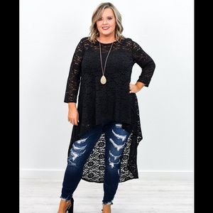 Black stretchy lace hi/low tunic 3x